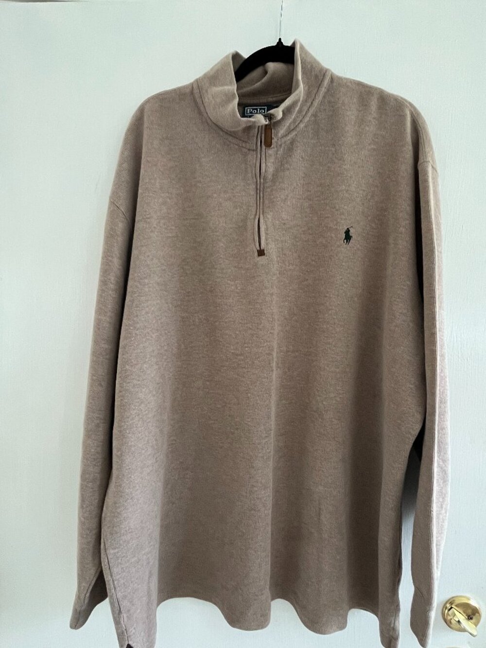 mens 1/4 zip Polo Ralph Lauren, tan 2XLT